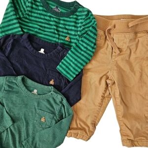 GAP Baby 12-18 Month Bundle - 3 Long Sleece Bodysuits & Lined Khakis